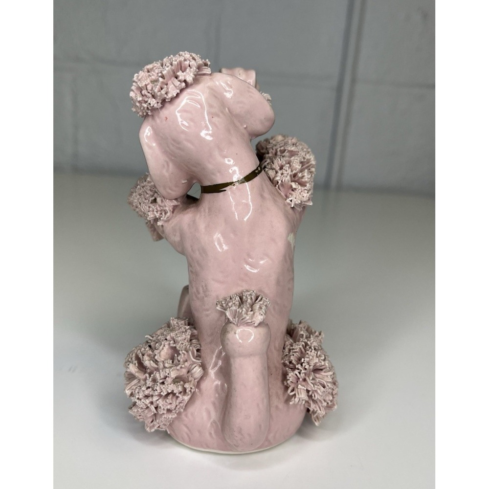 Vintage Pink Spaghetti Poodle Figurine Playing Cello Instrument Dog Puppy Rare - Picture 5 of 9